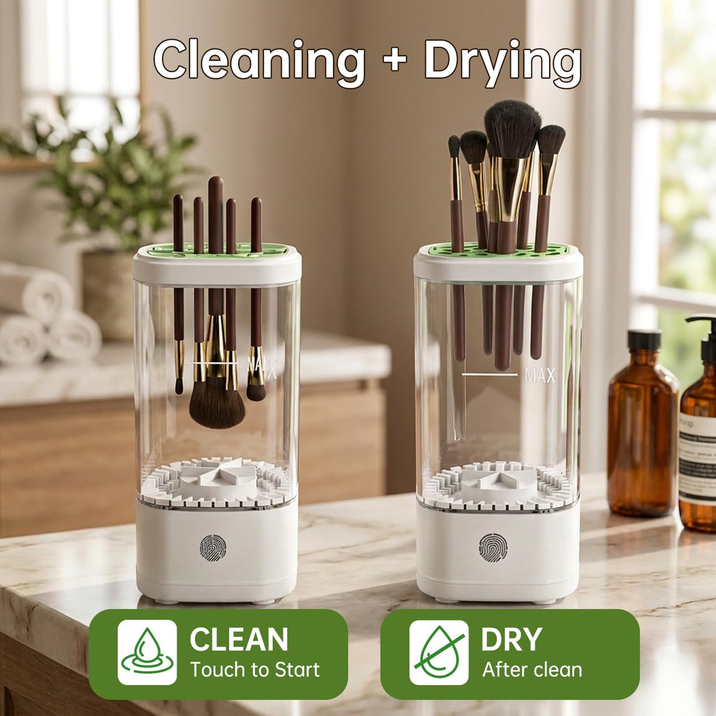 Kuyqd Electric Makeup Brush Cleaner Machine, Automatic Makeup Brush Cleaning With Dryer-Holder for All Brush Types,Sponges-White
