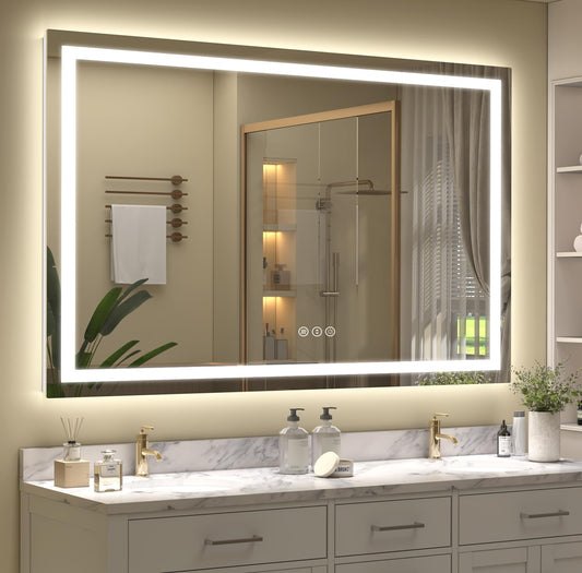 ODDSAN 60x 40 Inch Lighted Bathroom Mirror for Wall, LED Illuminated Vanity Mirror with Lights, Dimmable, Anti-Fog, ETL Listed (Backlit and Front Lighted)