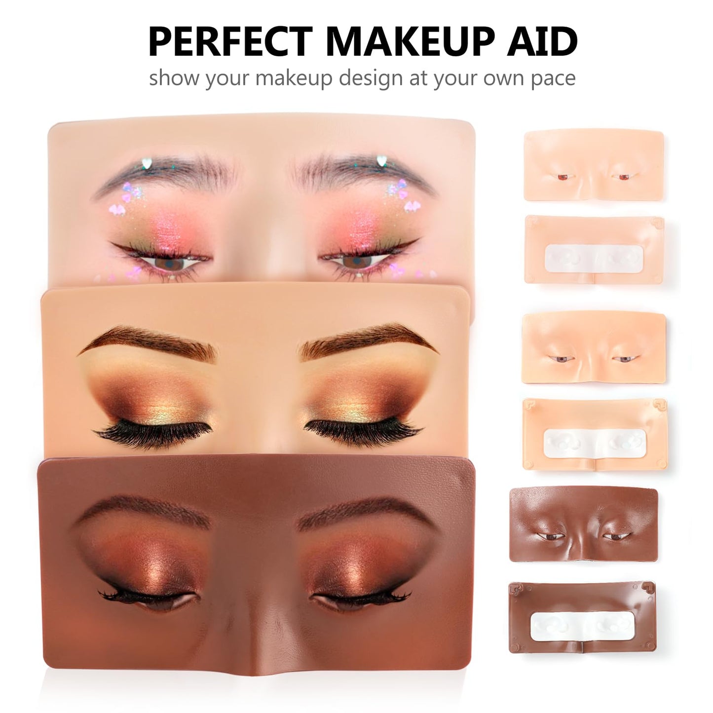 Laokiiy Makeup Practice Face Board, 3Pcs Realistic Silicone Eye Make up Mannequins Board Improve Makeup Training and Techniques for Artist and Beginner(Black+Yellow+White)