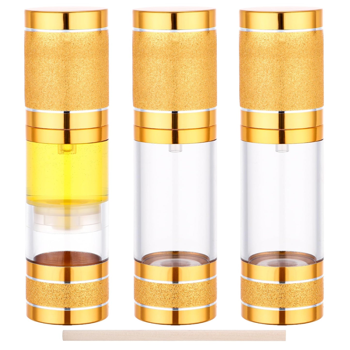 Segbeauty 1oz Airless Travel Lotion Containers for Toiletries Gold, 3pcs Mini Refillable Dispener Bottle with Pump, 30ml Empty Vacuum Cosmetic Skincare Containers for Creams, Small Travel Size Bottles