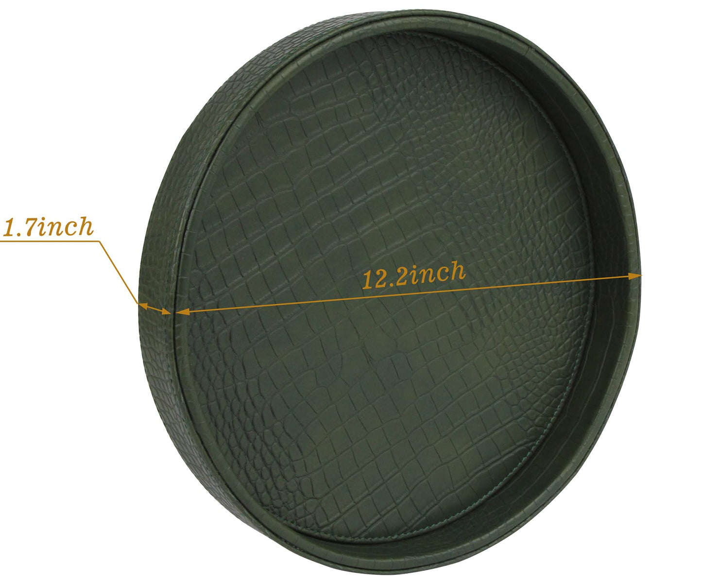 HofferRuffer Faux Leather Round Serving Tray, Vegan Croco Leather Decorative Tray, Food Tray for Storage Drinks, Snack & Cosmetics, Dia.12'' x 1.6'' (Green)