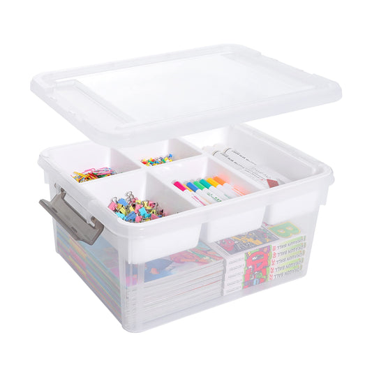 Citylife 17 QT Plastic Storage Box with Removable Tray Craft Organizers and Storage Clear Storage Container for Organizing Bead, Tool, Sewing, Playdoh, Coloring Books, Markers
