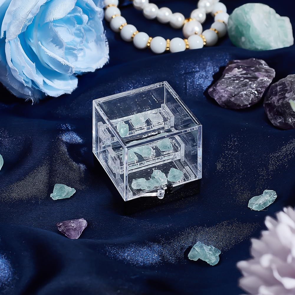 BENECREAT 2Pcs 3-Tier Clear Display Case, 1.38x1.38x1.38Inch Square Specimen Display Case Mineral Crystal Boxes for Collectibles Action Figures Plant Mineral Stone