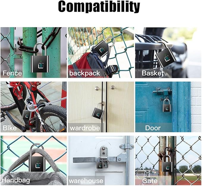 Fingerprint Padlock,AICase Ultra Light One Touch Open Fingerprint Lock with USB Charging for Gym, Sports, School Employee Locker,Fence, Suitcase,Bike No App, No Bluetooth，No Trouble