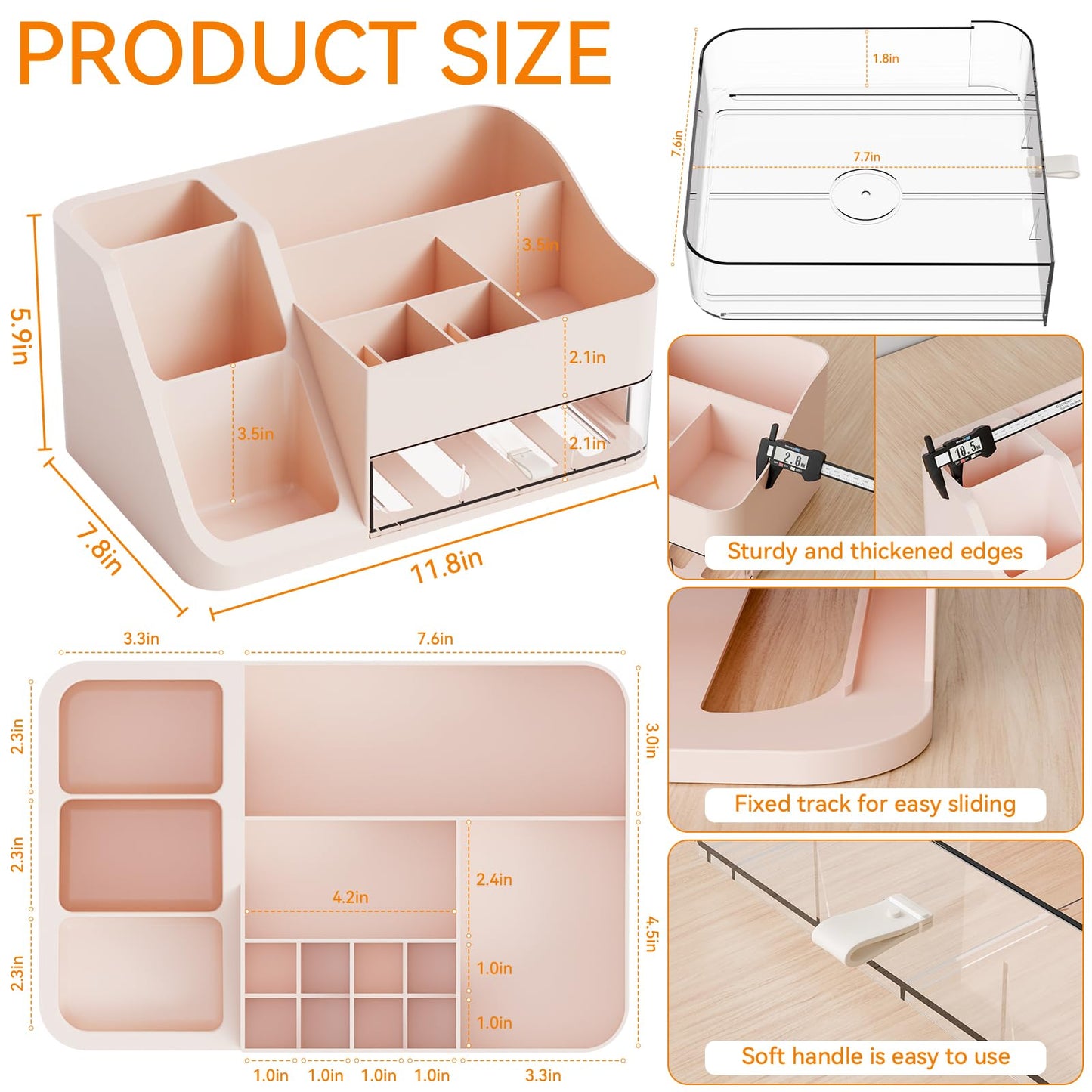 Yieach Countertop Makeup Organizers for Vanity,Bathroom,Dresser,Large Makeup Storage Organizer and Beauty Skincare Organizer,Plastic Makeup Holders and Organizers for Lotion,Hair Product & Tool,Pink