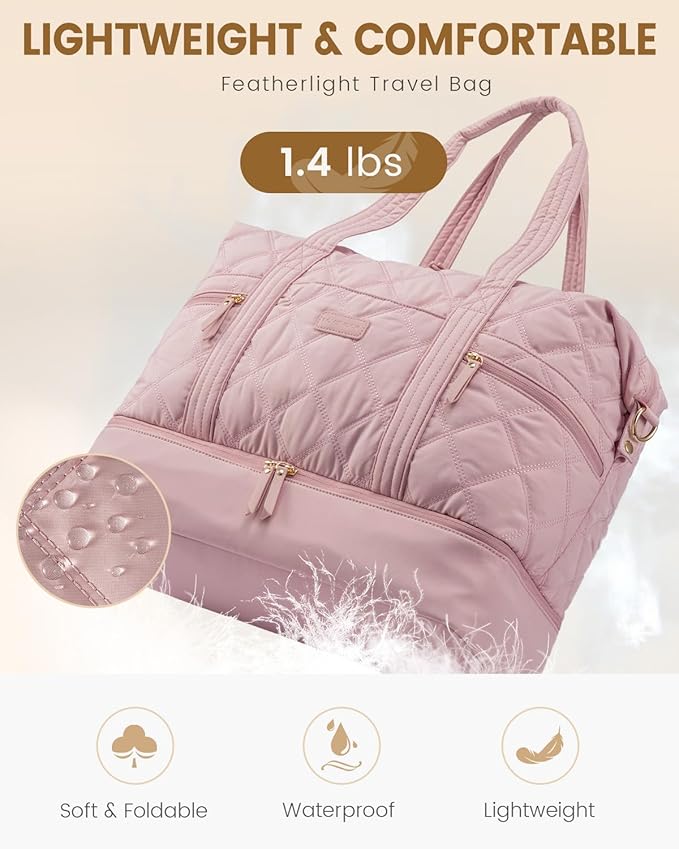 LOVEVOOK Travel Duffle Bag, Lightweight Weekender Bags for Women with Shoe Compartment,40L Puffer Gym Bag Personal Item Travel Bag,Carry On Overnight Bags and Hospital Bag for Labor and Delivery