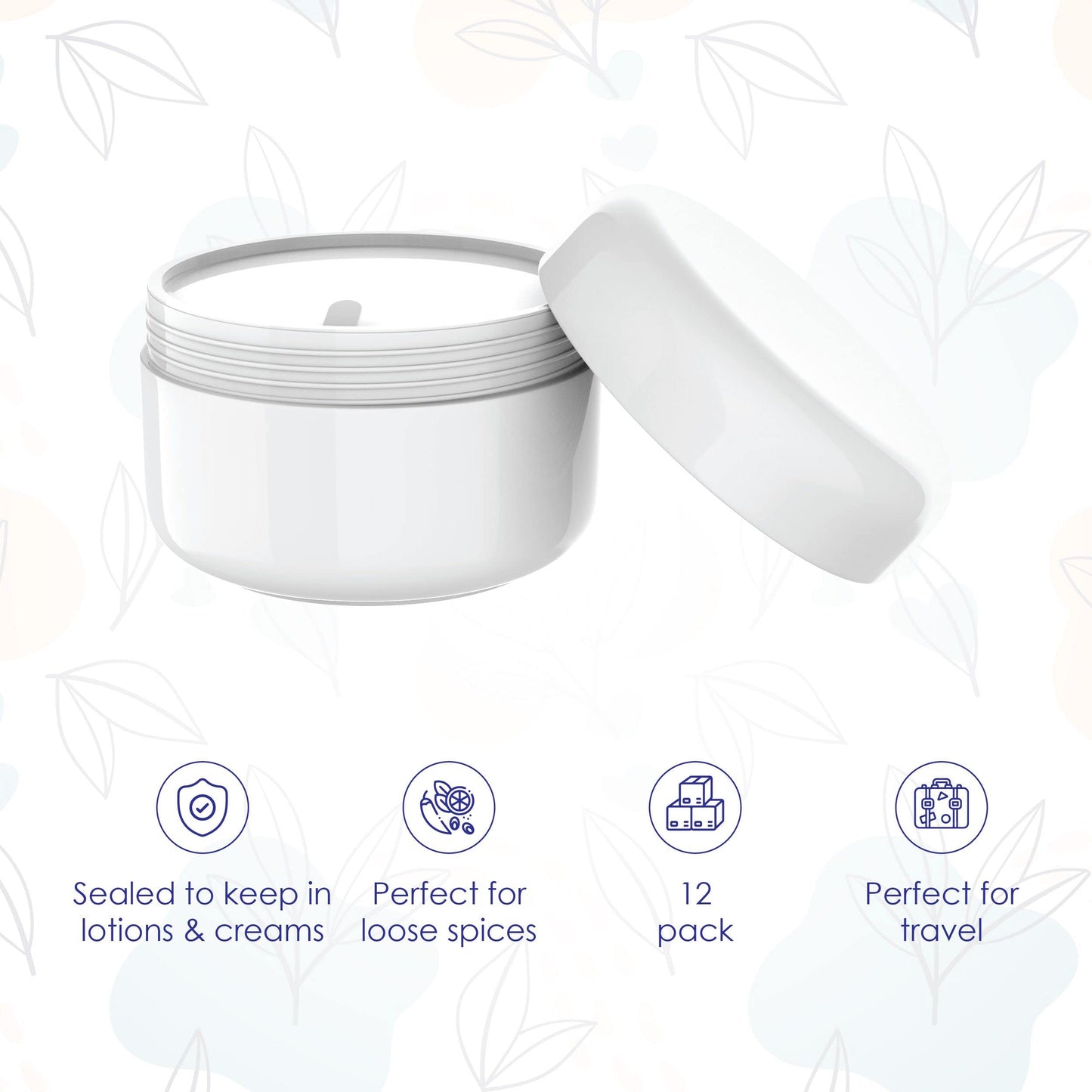 Houseables Lotion Jars, Lotion Container, Cosmetic Jars with Lids, Body Butter Containers, Travel Pots for Creams, Makeup, Moisturizer, Storage, Refillable, Empty, Small, Plastic, White, 4 OZ, 12 PK
