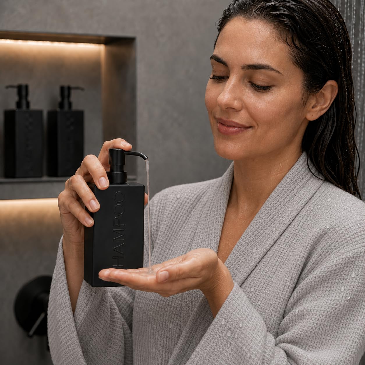 Indecor Home Rectangular Resin Dispenser Premium Bathroom Shampoo Conditioner Body Wash Bottle Modern Refillable Pump Design