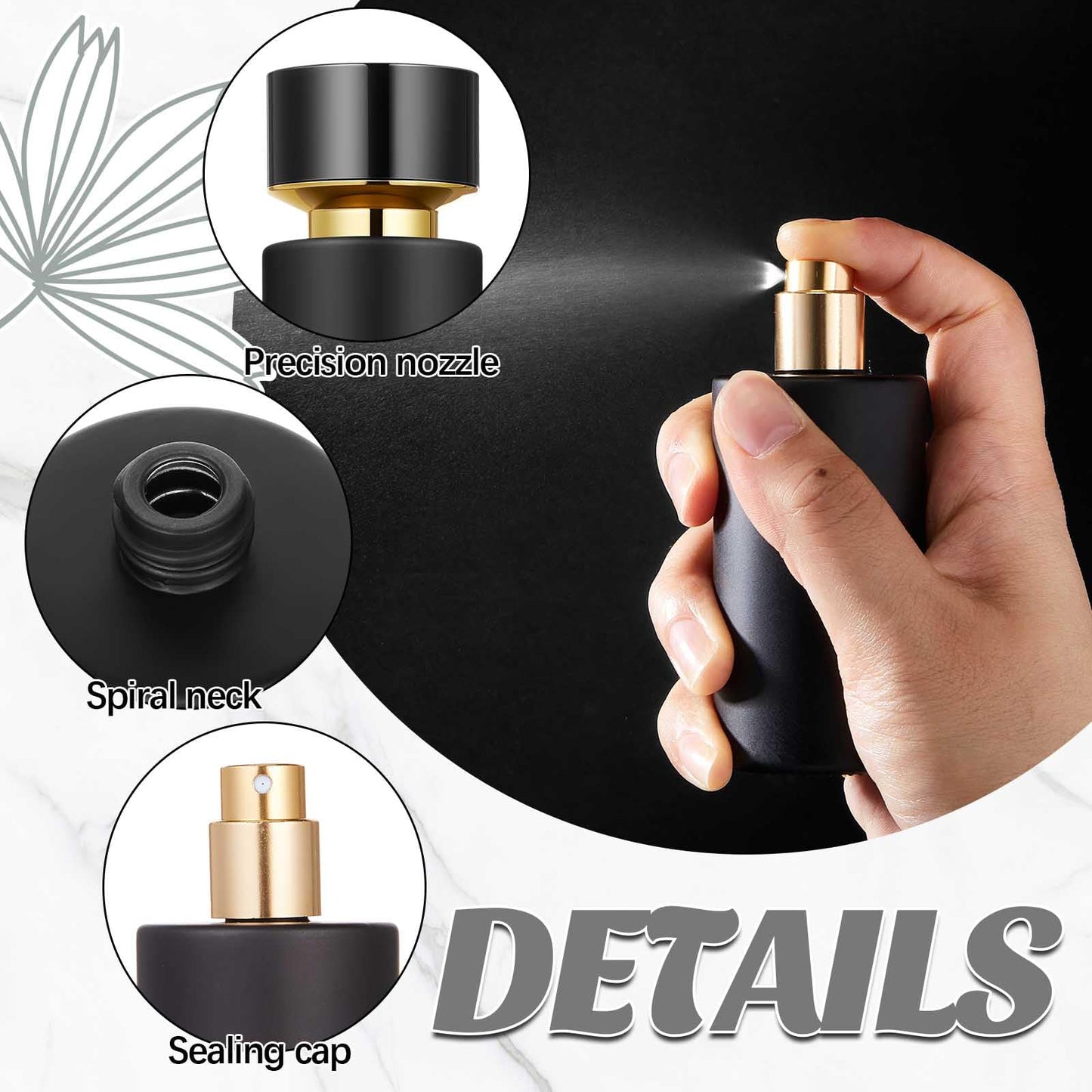 Teenyyou 6 Pack 50 ml Glass Perfume Bottles and Refill Tools Set, Travel Perfume Atomizer Spray Bottles, Portable Empty Refillable Atomizer Decanters with Dispenser Transfer Kit (Black)