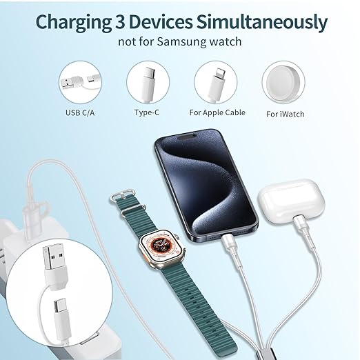 3 in 2 Charger Cable for Apple Watch, Fast Phone Watch Charger USB C Multi Fast Charging Cable Compatible with iWatch Ultra/SE/10/9/8/7/6/5/4/3/2/1 & iPhone 16/15/14/13/12,6ft (White)