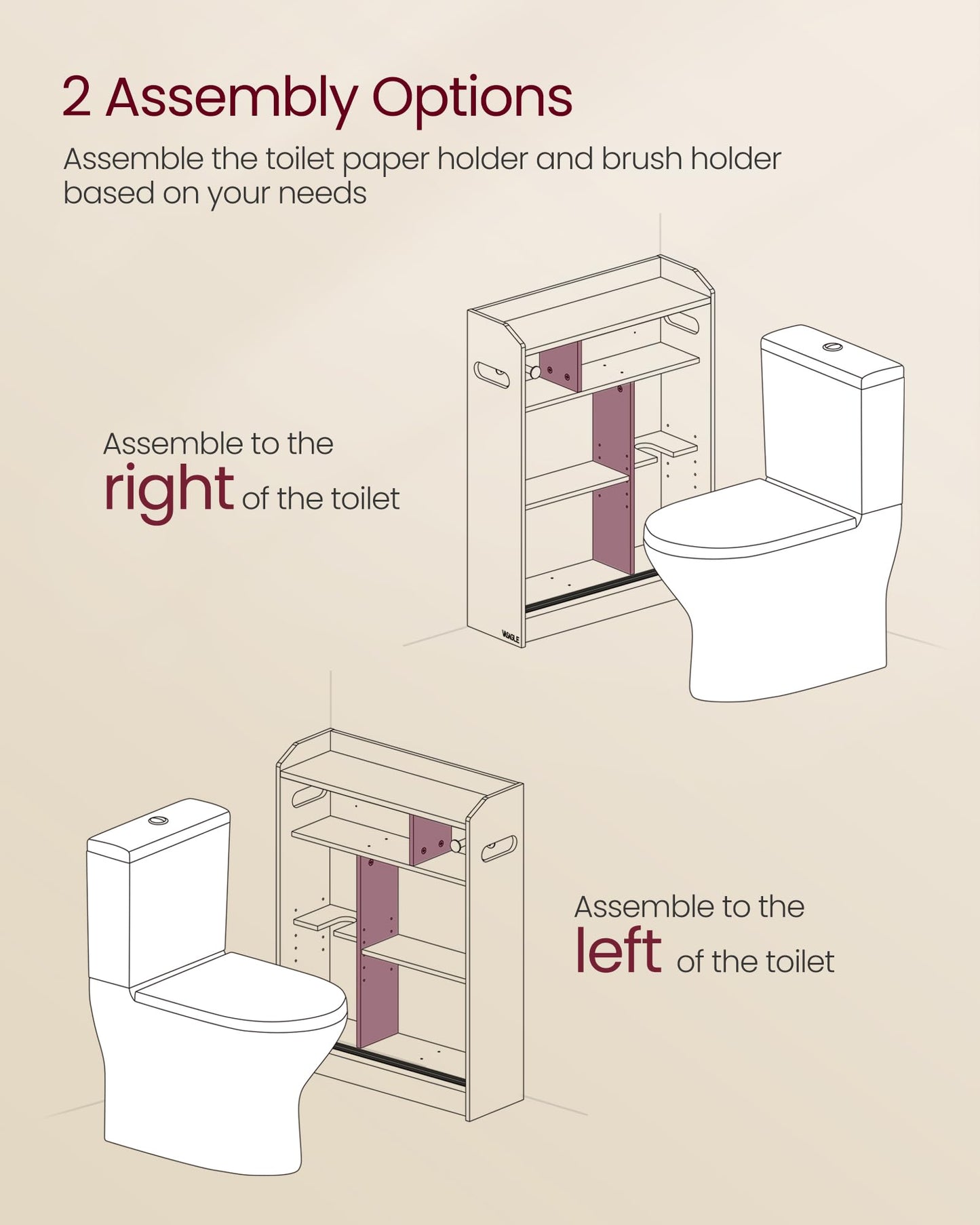 VASAGLE Narrow Storage Cabinet, Slim Floor Cabinet with Sliding Doors, Toilet Paper Holder and Brush Compartment, for Bathroom and Living Room, 7.9 x 23.6 x 31.5 Inches, Cloud White UBBC752W01