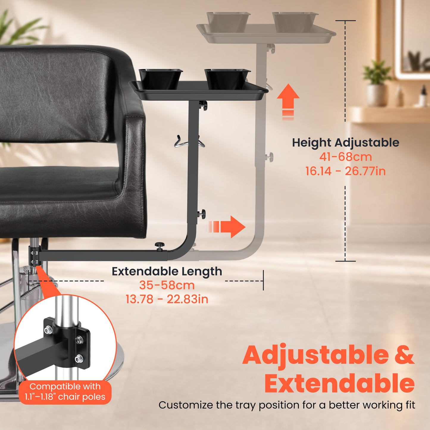 TASALON Chair Mounted Hair Tray with Bowls and Dryer Holder