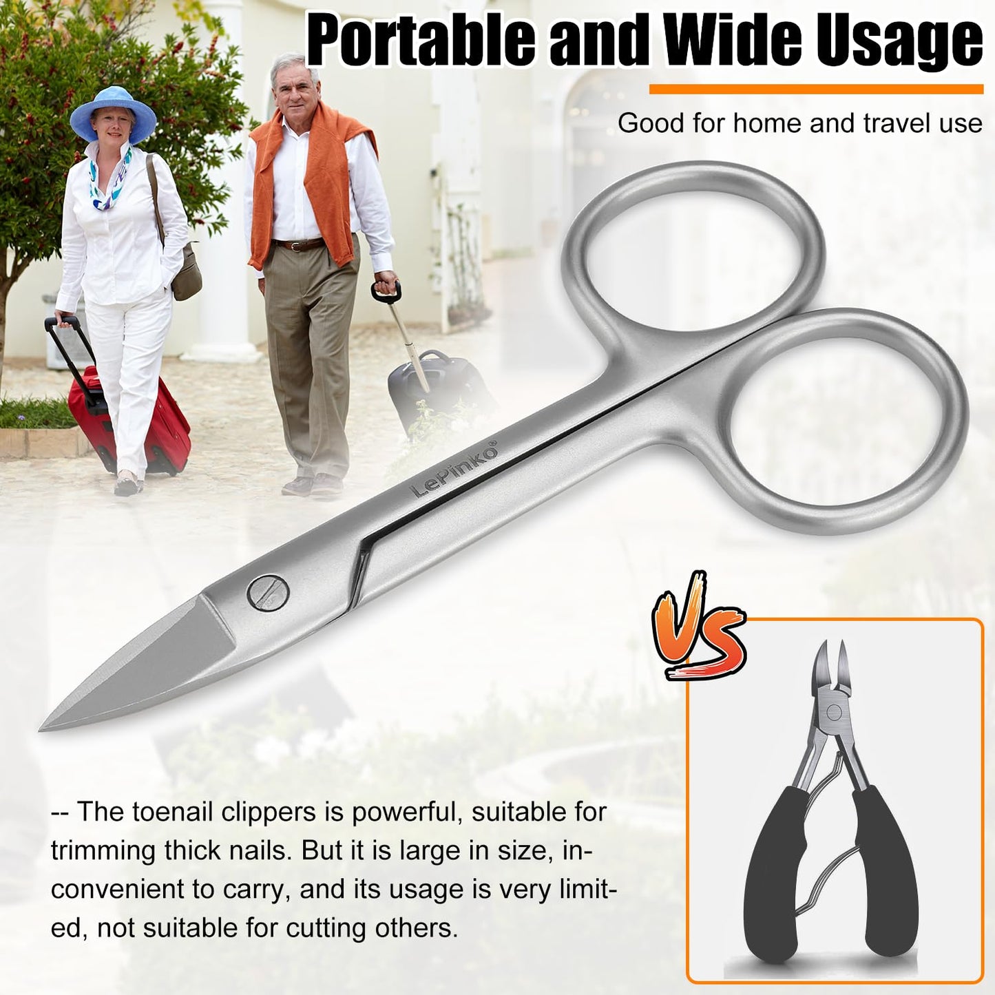 LePinko Toenail Scissors, Poweful Cutting of Fingernails and Thick Toenails, Portable Size, Ideal Choice for Home and Travel Use