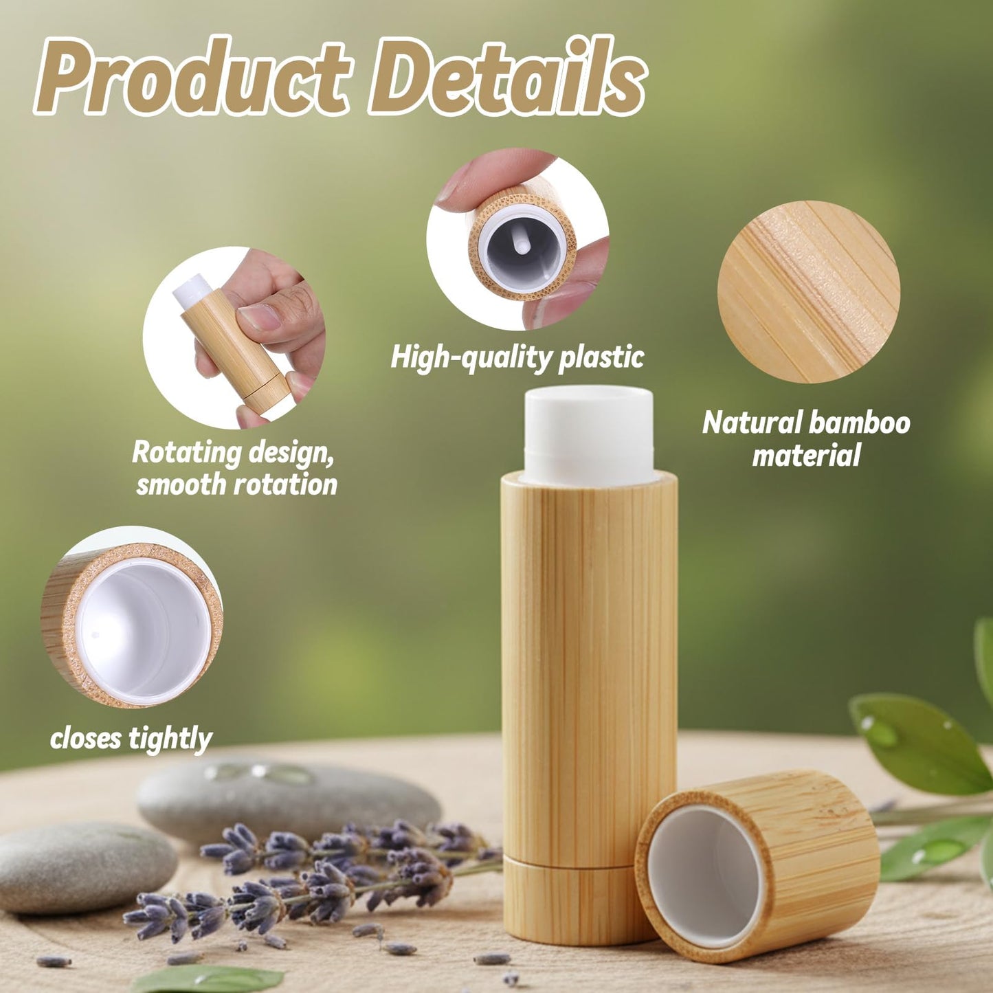 24 Pcs Bamboo Empty Lipstick Tubes, 5g Refillable DIY Lip Balm Tube Containers with Rotable Plastic Inner, Empty Cardboard-Lipstick Tubes for Women Lipstick, Deodorant, Solid Perfume, Makeup