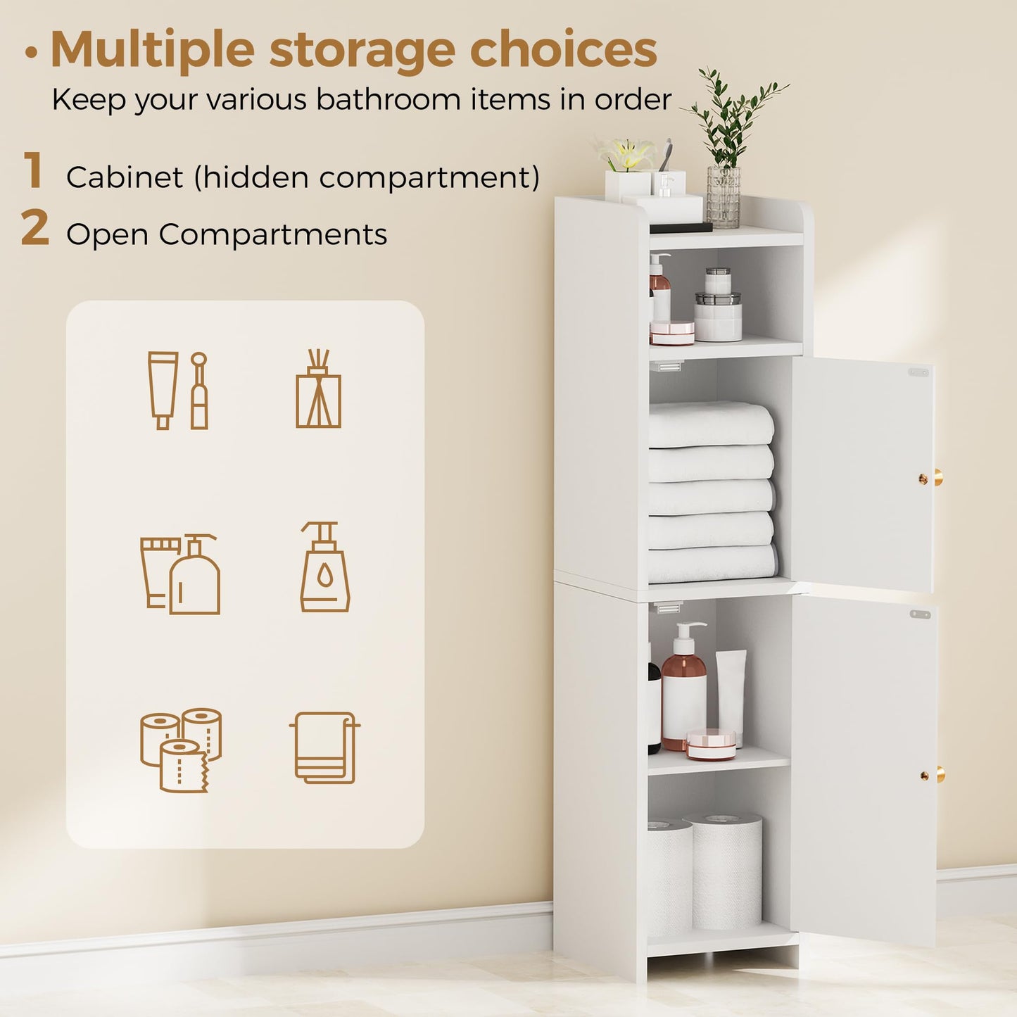 BEWISHOME Small Bathroom Cabinet, Bathroom Storage Cabinet with Adjustable Shelves & 2 Doors, Narrow Toilet Paper Cabinets, 7.9" D x 7.9" W x 31.5" H, for Small Spaces, White YYG03W