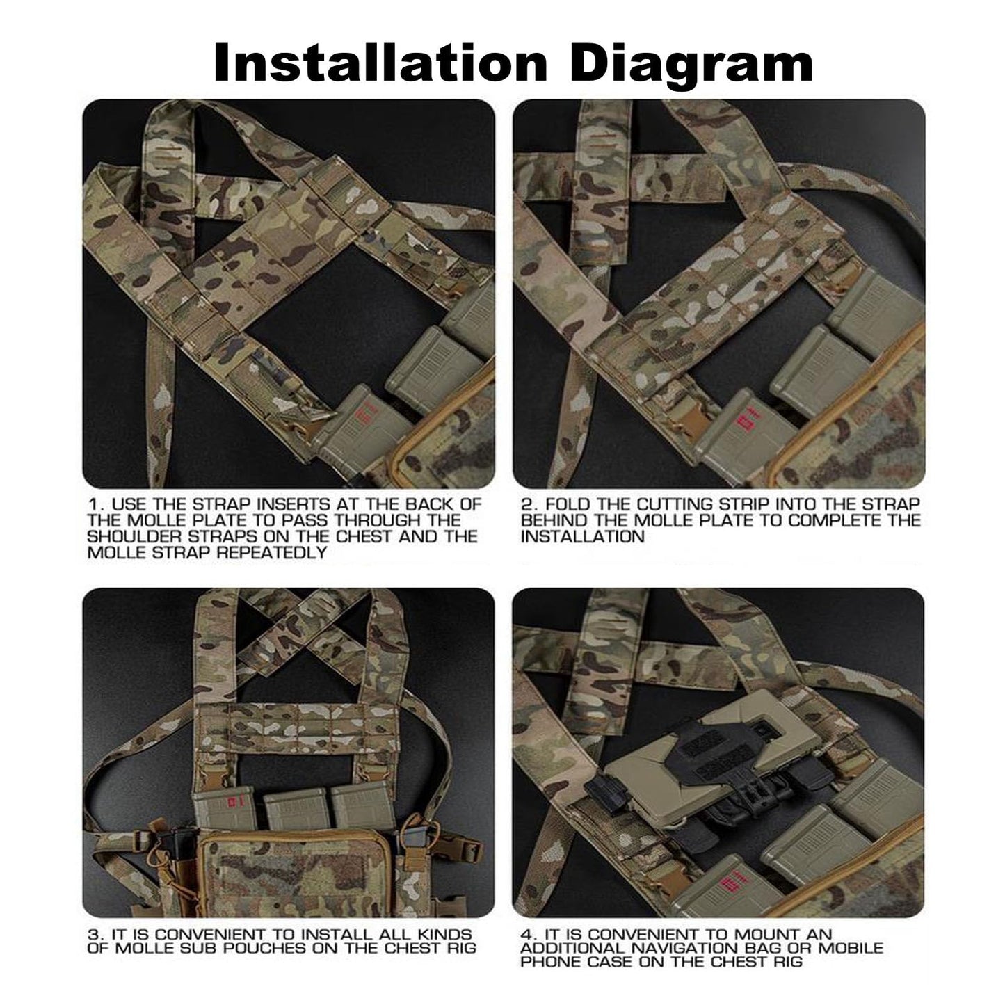 Tactical Phone EUD Bridge MOLLE Panel Front Expansion Carrier Phone Pouch Mount for D3CRM MK4 Tactical Vest (Black)