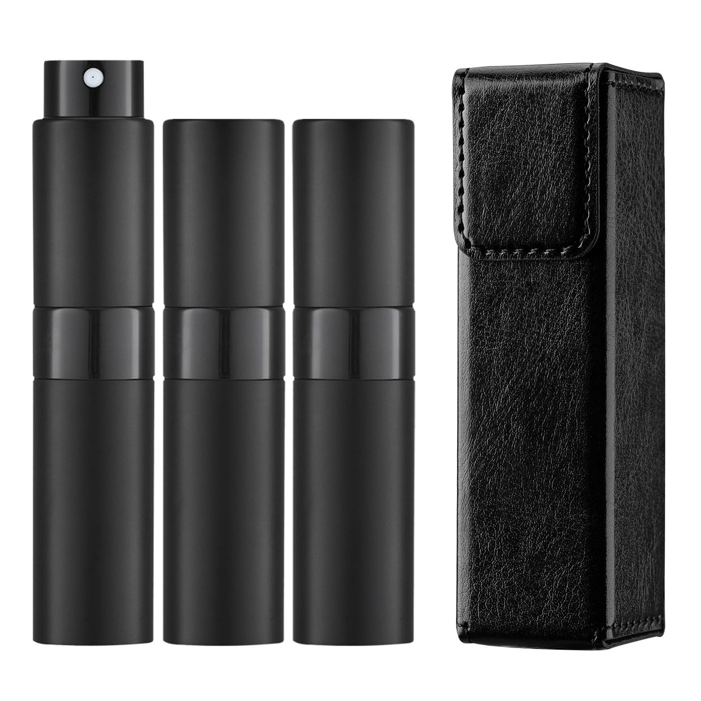 LISAPACK Black Perfume Atomizer Spray Bottle（3PCS） With A Black Perfume Atomizer Holder For Travel