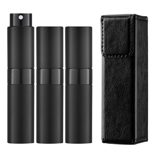 LISAPACK Black Perfume Atomizer Spray Bottle（3PCS） With A Black Perfume Atomizer Holder For Travel