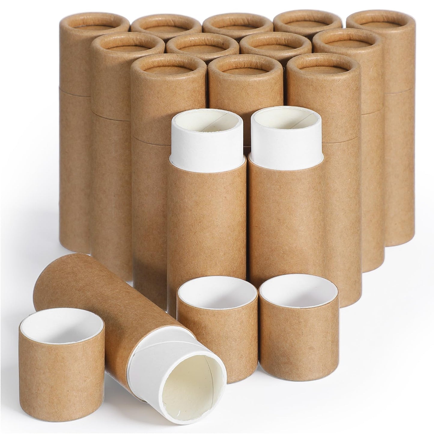 PercyEffie 20pcs 0.3oz Lip Balm Tubes Empty lip balm containers empty KraftPaperTube Holder,Push-Up Style for DIY Homemade, lips tubes bulk Natural Packaging Container- Brown