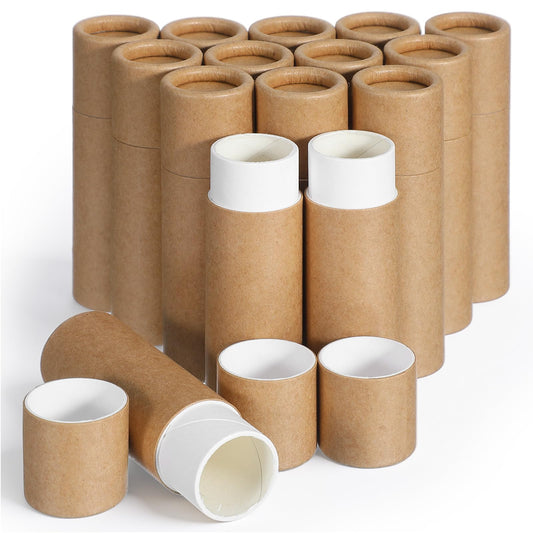 PercyEffie 20pcs 0.3oz Lip Balm Tubes Empty lip balm containers empty KraftPaperTube Holder,Push-Up Style for DIY Homemade, lips tubes bulk Natural Packaging Container- Brown