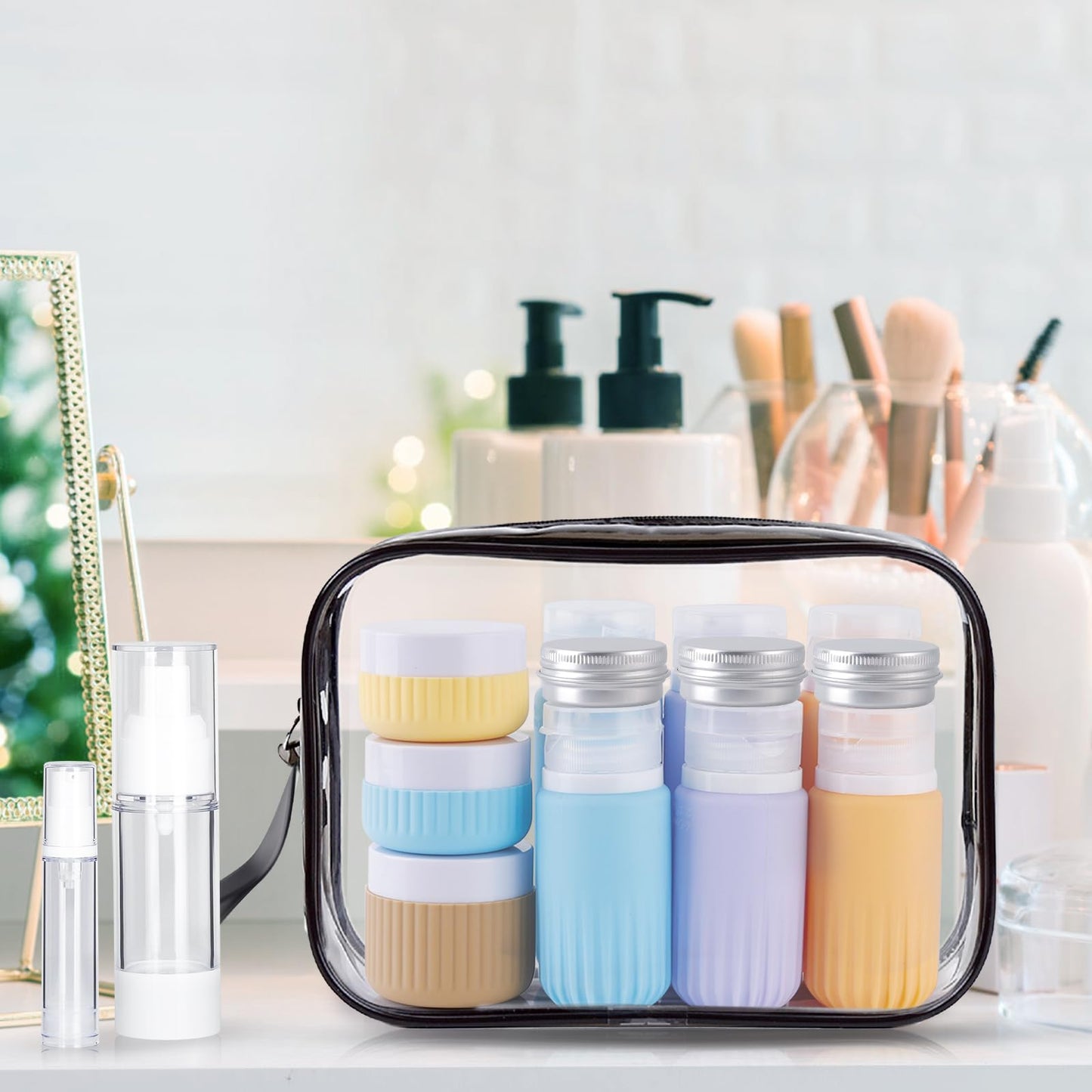 KOUWICH Silicone Travel Bottles, 25 Pack TSA Approved Travel Size Containers for Toiletries, Leak Proof Refillable & Squeezable Toiletry Bottles Kit with Clear Bag for Shampoo Lotion Cream Conditioner
