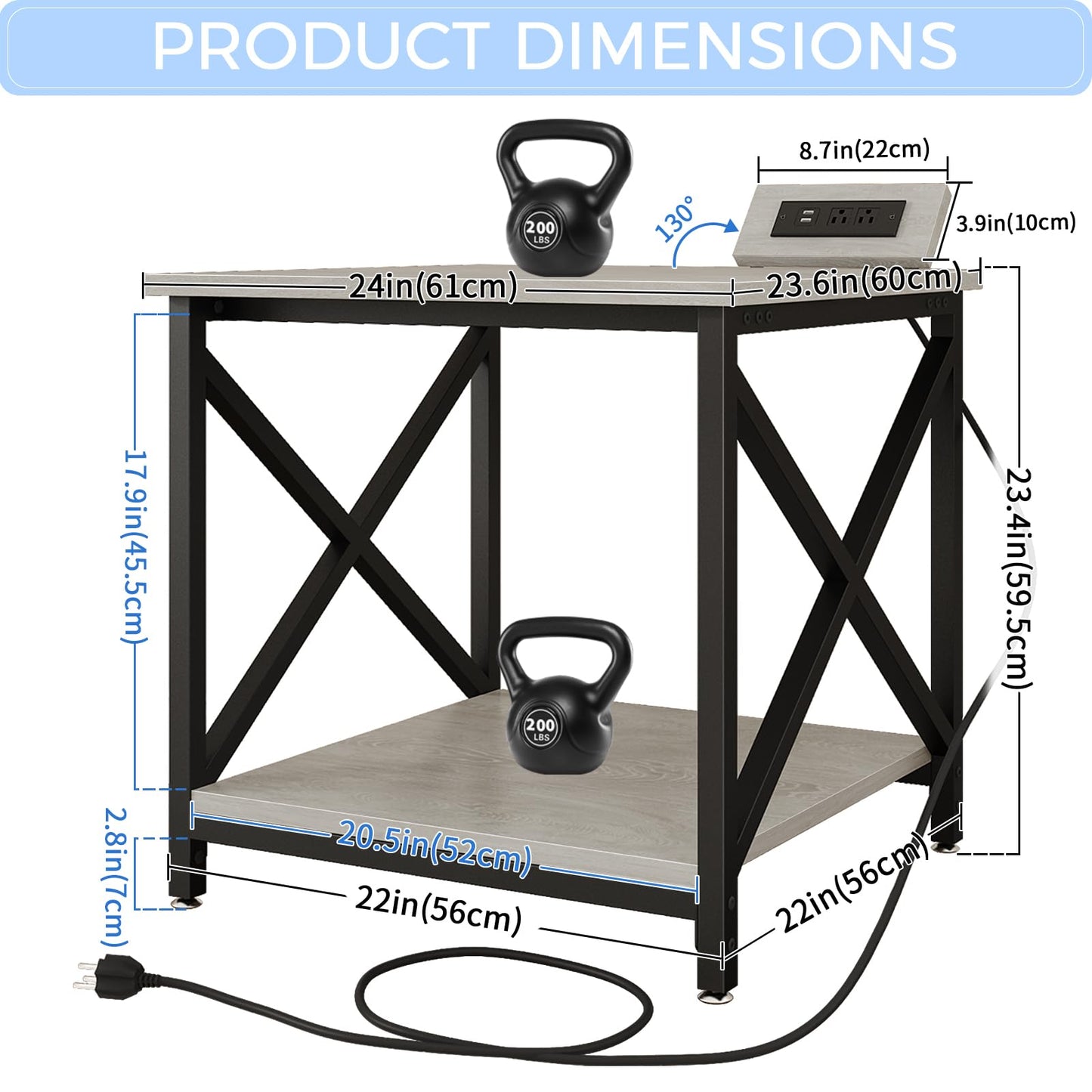 METYERRY Large Printer Stand with Power Outlet, with Storage Shelf, 2 Tier Rolling Printer Cart with Industrial Wheels, 23.6 x 23.6 Inches Printer Table for Home Office,Greige