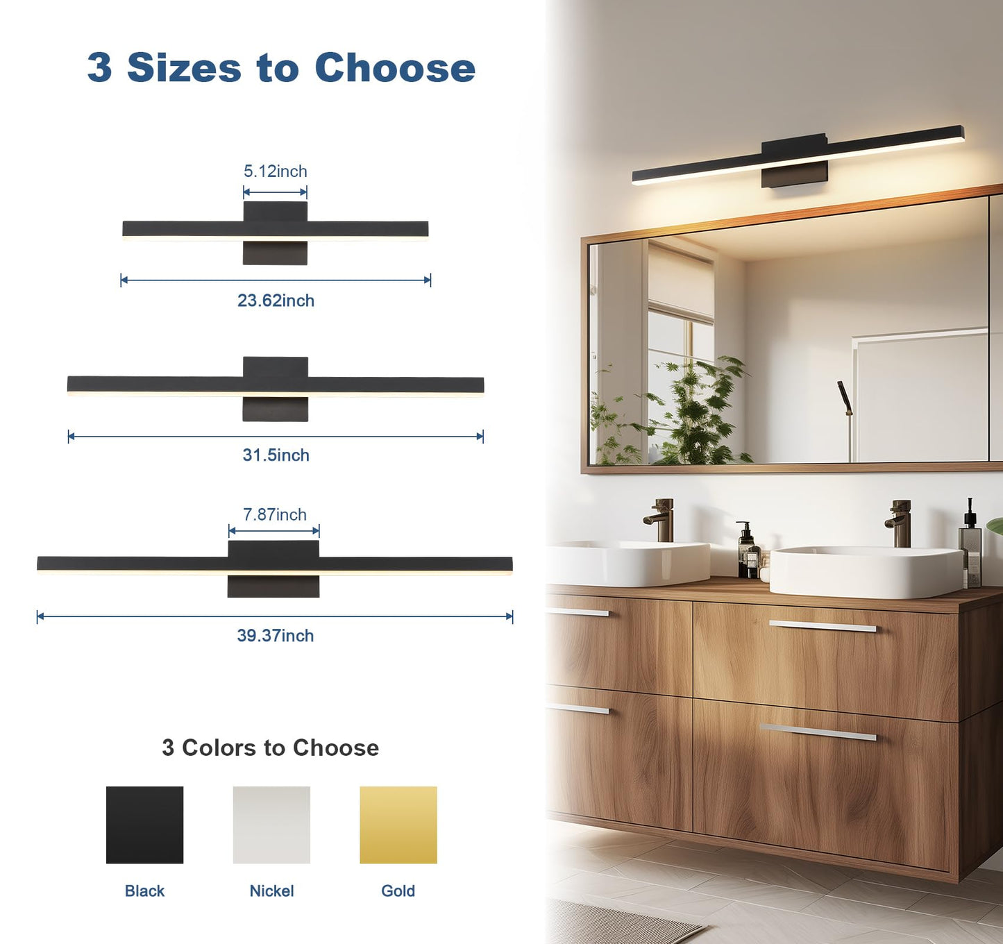 Joossnwell Bathroom Vanity Light Black Dimmable 5CCT Bathroom Lighting FIixtures Over Mirror 39.37 Inch Modern Vanity Light bar Led Bath Light ETL Certificated