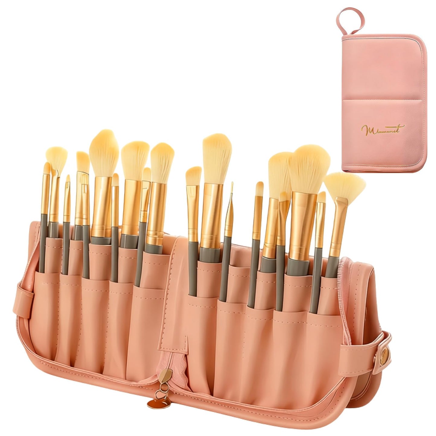 YLYZ Makeup Brush Bag, Waterproof Stand-Up Makeup Brush Holder Organizer, Travel Make up Brush Pouch Cosmetic Bags, Pink