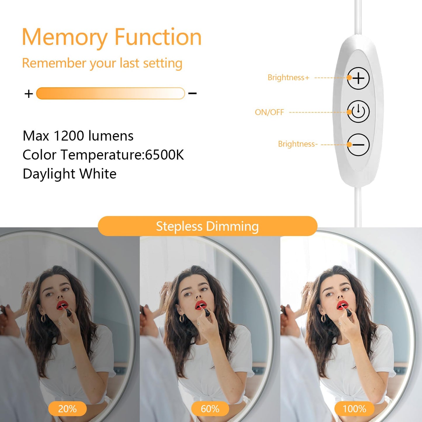 phwii Flexible Vanity Light Strip LED Vanity Lights for Mirror Dimmable Mirror Lights for Makeup Cuttable 6.5ft Makeup Light Strip 6500K Daylight for Dressing Table, Bathroom Mirror, and DIY Mirror