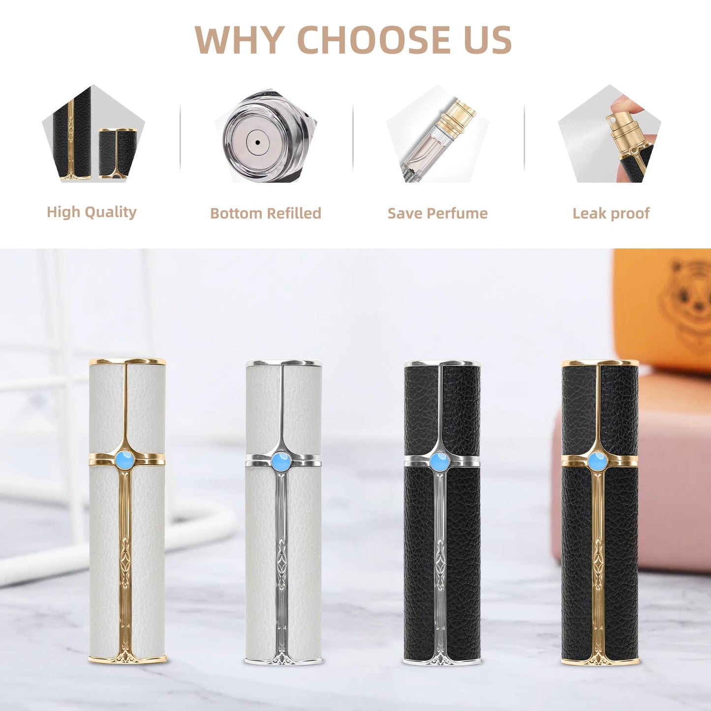 muilsae CF01BKG Leather Perfume Bottle 10ml – Bottom-Fill Refillable Dispenser, Leak-Proof & Portable for Men & Women, Ideal for Travel, Gifting & Daily Use (CF01BKG)
