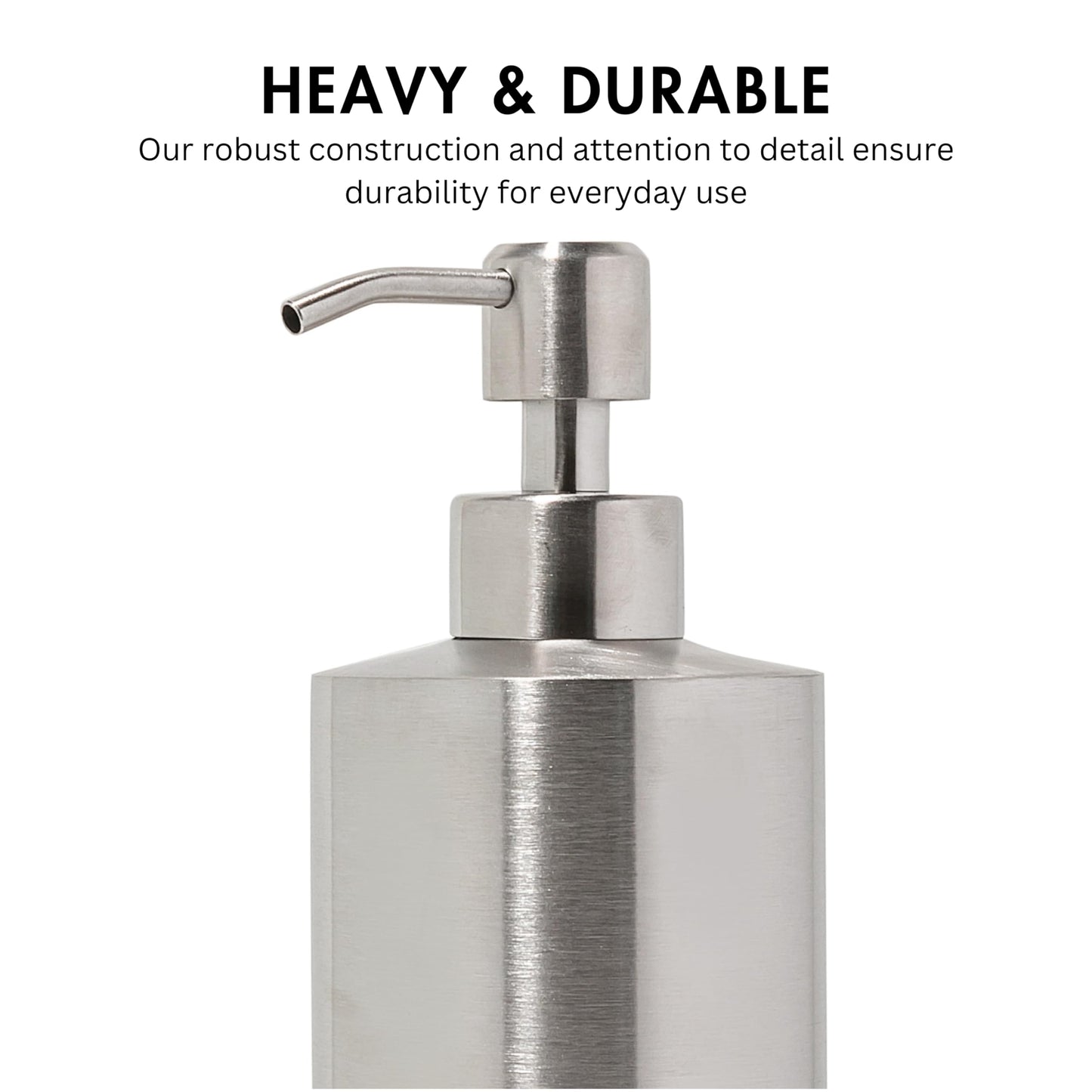 Silver Soap Dispenser for Kitchen & Bathroom – 15 oz Refillable Pump Bottle for Dish Soap, Hand Soap, Shampoo, Conditioner – Modern Countertop Dispenser with Non-Slip Protective Pads