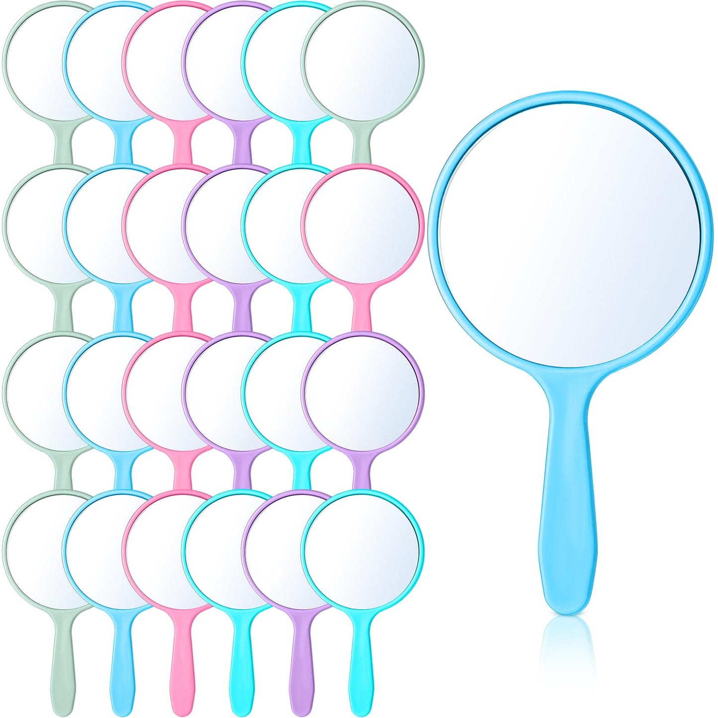 Jetec 25 Pcs Kids Classroom Handheld Mirrors Bulk with Handle, 3.94" Small Round Mirror for Phonics Speech Practice Positive Affirmation DIY Party Gifts Crafts (Blue Color Series)