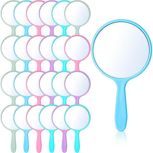 Jetec 25 Pcs Kids Classroom Handheld Mirrors Bulk with Handle, 3.94" Small Round Mirror for Phonics Speech Practice Positive Affirmation DIY Party Gifts Crafts (Blue Color Series)