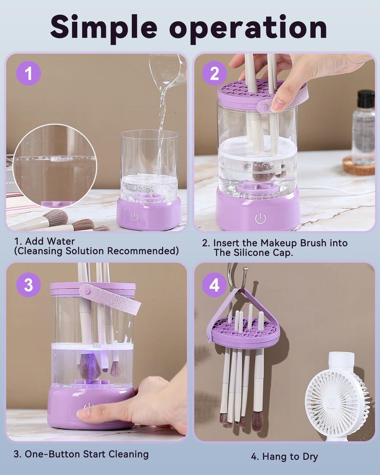 Makeup Brush Cleaner - 9000 RPM Electric Makeup Brush Cleaning Machine, IP65 Portable Make up Brush Cleaner for Makeup Sponges and Brushes