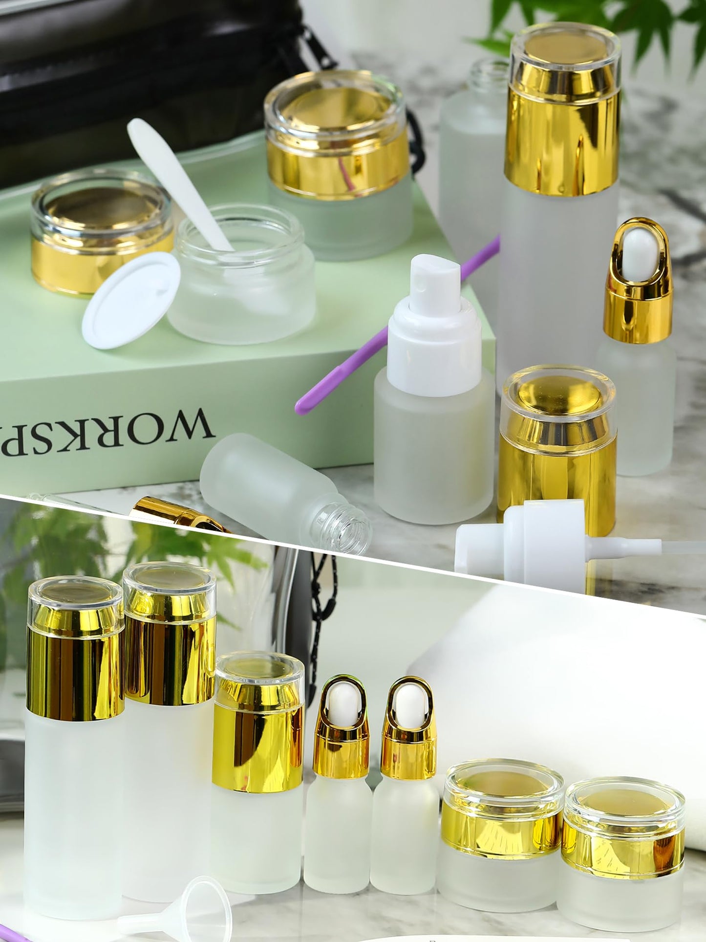 Handmade Max Glass Travel Bottles for Toiletries, TSA Approved, Leak Proof Refillable Travel Size Containers with Pump Spray Dropper Jars for Skincare Lotion Cream or Shampoo