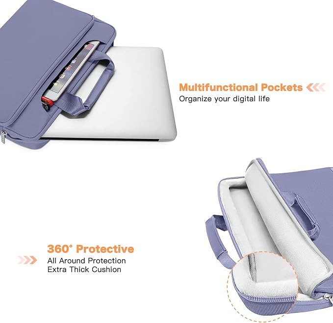 MOSISO 360 Protective Laptop Shoulder Bag Compatible with MacBook Air 15 M4 A3241 M3 A3114 M2 A2941/Pro 16 inch M4 M3 M2 M1, 15-15.6 inch Notebook,Matching Color Sleeve with Belt, Lavender Gray