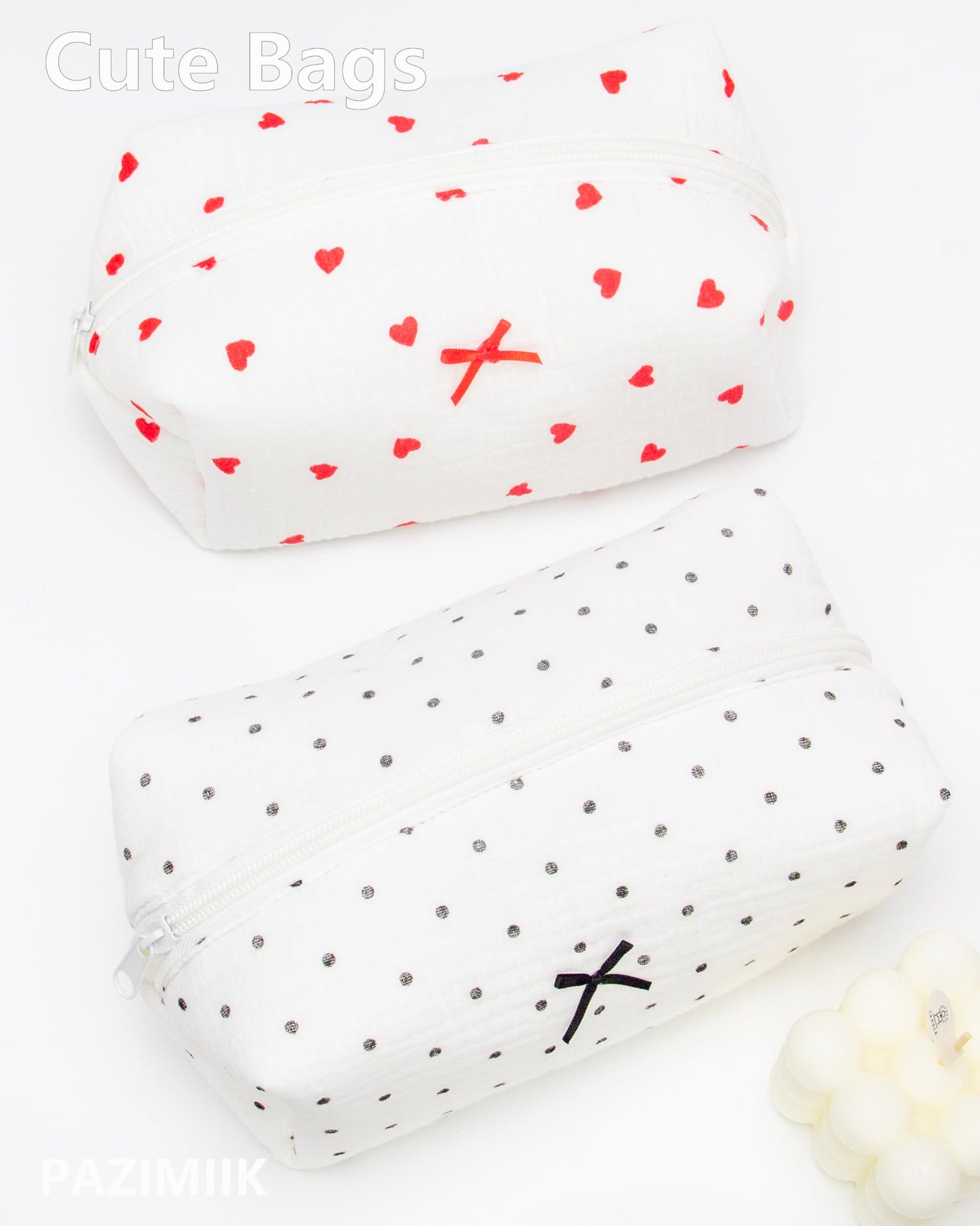 PAZIMIIK 6PCS Cozy Makeup Bag Small Aesthetic Travel Zipper Cosmetic Pouch for Women Make Up Beauty Accessories Brushes,Polka Dot