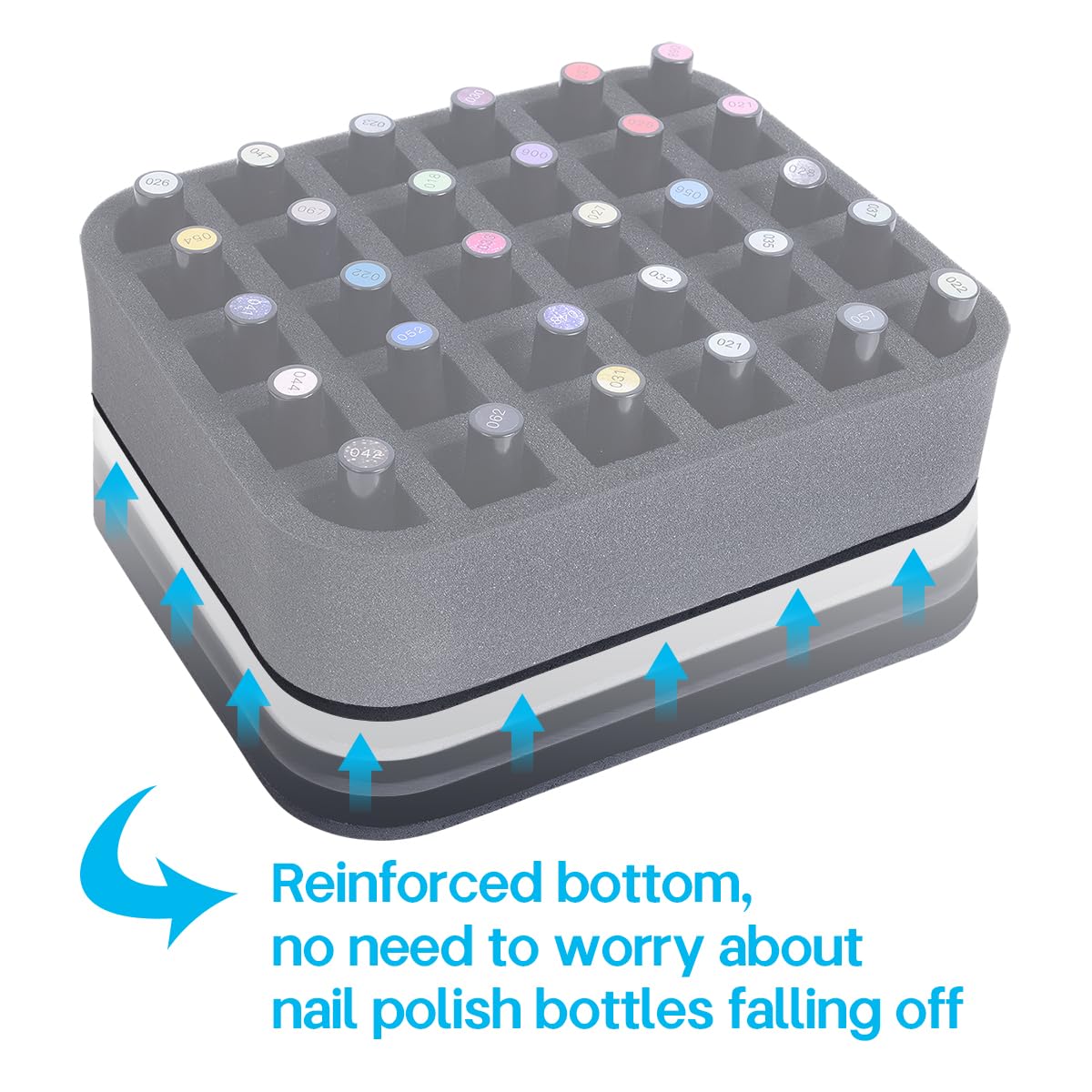 YAHOURWAT Nail Polish Organizer Holder Foam Pad with Slots for Storage 30 Bottles (15ml/0.5fl.oz) Nail Polish or Essential Oil Tray for Drawers Black