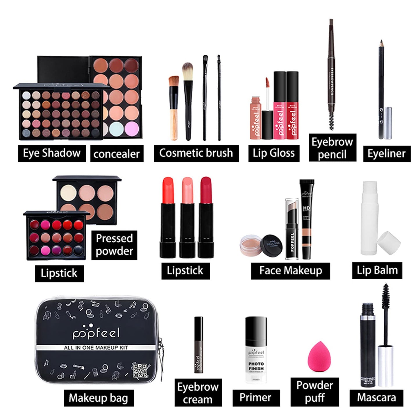 All in One Makeup Kit for Women Full Kit, Mother's Day Makeup Gifts for Women Girls, Essential Bundle With Eyeshadow Palette, Brush, Lipstick, Blush, Foundation, Concealer, Mascara, Eyebrow Pencil