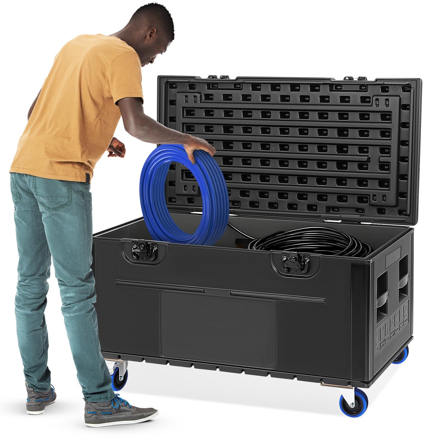 44" Heavy Duty ATA Rolling Cable Trunk Case, Stackable Road Case with IP55 & TPR Wheels, Reinforced Corners, 1100lbs Load Capacity for Pro Audio/DJ Equipment, Touring Transport and Secure Storage