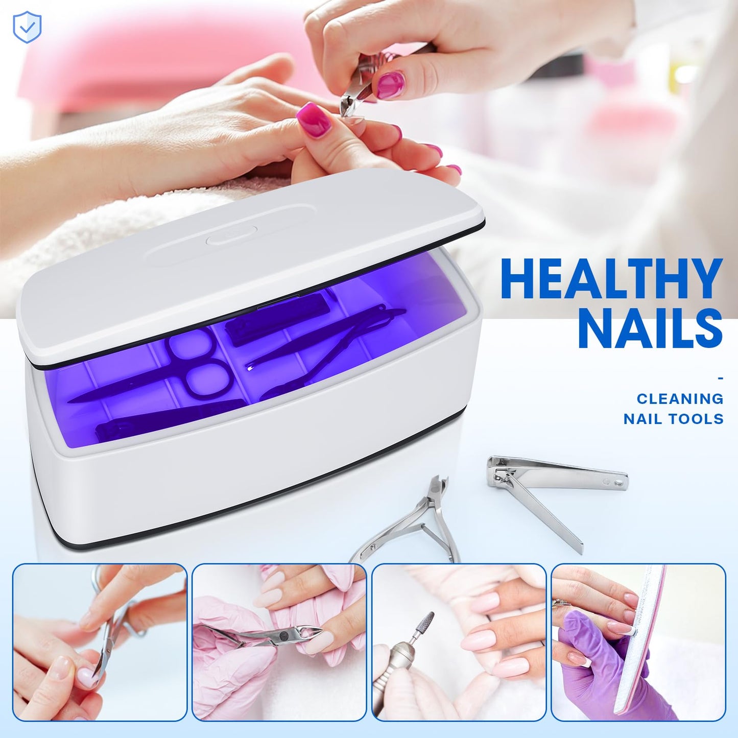 Nail Tools Cleaner, Double Tube Blue Light Cleaning Function, USB Plug-In, 1l Large Capacity For Nail And Beauty Salon Tools, Jewellery, Glasses, Mobile Phone (White2)