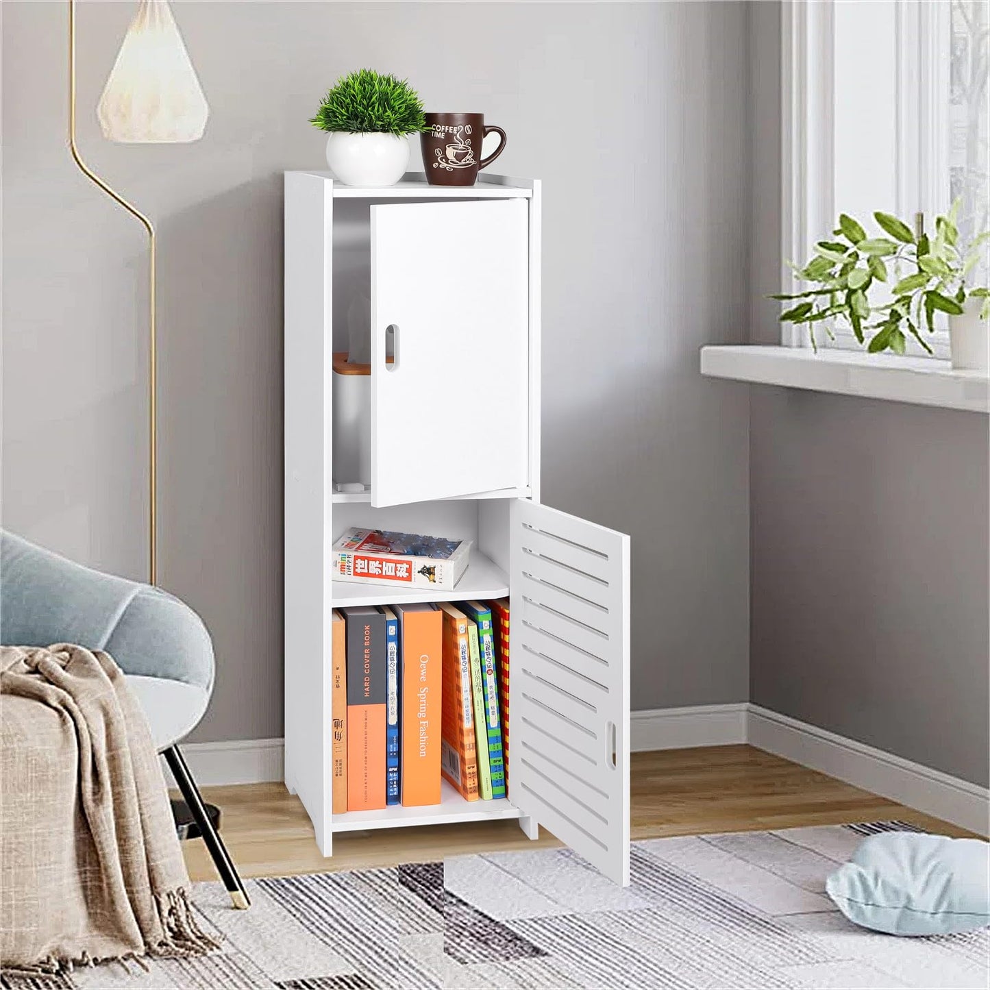 YARUKIMA Bathroom Floor Storage Cabinet,White