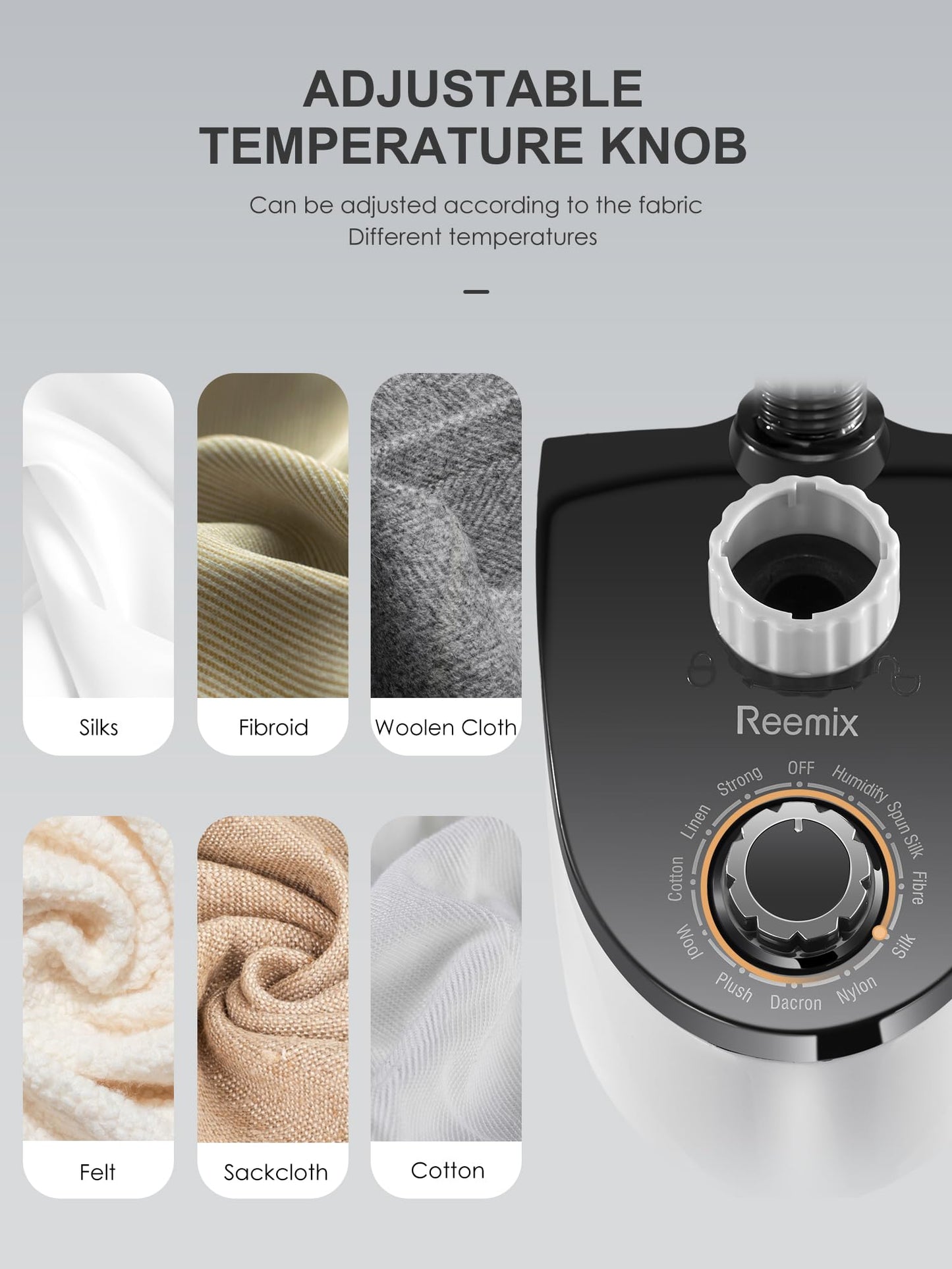 Professional Steamer for Clothes, Reemix Standing Steamer with Garment Hanger, Heats in 30 Seconds, Large Detachable Water Tank for 1 Hour Continuous Steaming, Includes Easy-roll Wheels, White