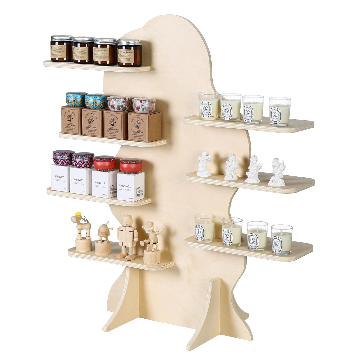 7-Tier Candle Display Shelf Stand for Vendor Booth Craft Show, 31inch Tall Portable Detachable Natural Birch Wood Retail Riser Stand, Upscale Display Riser Rack（Cloud-Shaped）