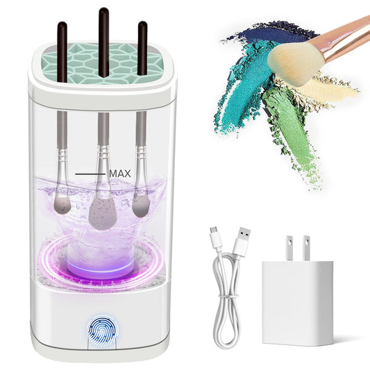 Electric Makeup Brush Cleaner Machine, Multi-Functional Cosmetic Brush Cleaner with Dryer Holder, Portable Automatic Makeup Brush Cleaning Tool Type-C Charging