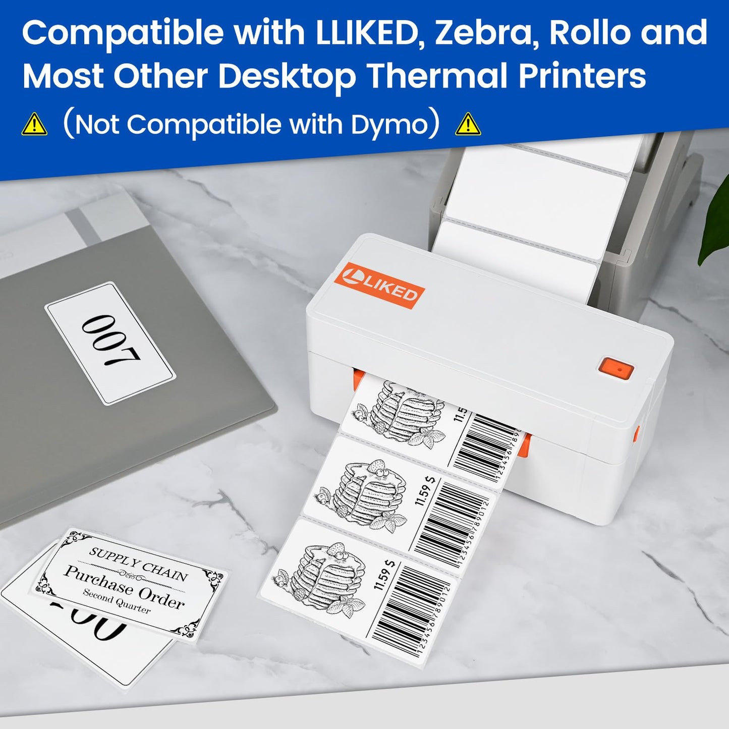 L LIKED 4" x 2" Thermal Labels, Blank Removable Labels with No Residue, Water and Oil Resistant, Use for Both Home and Office (1 Roll, 750 Labels)