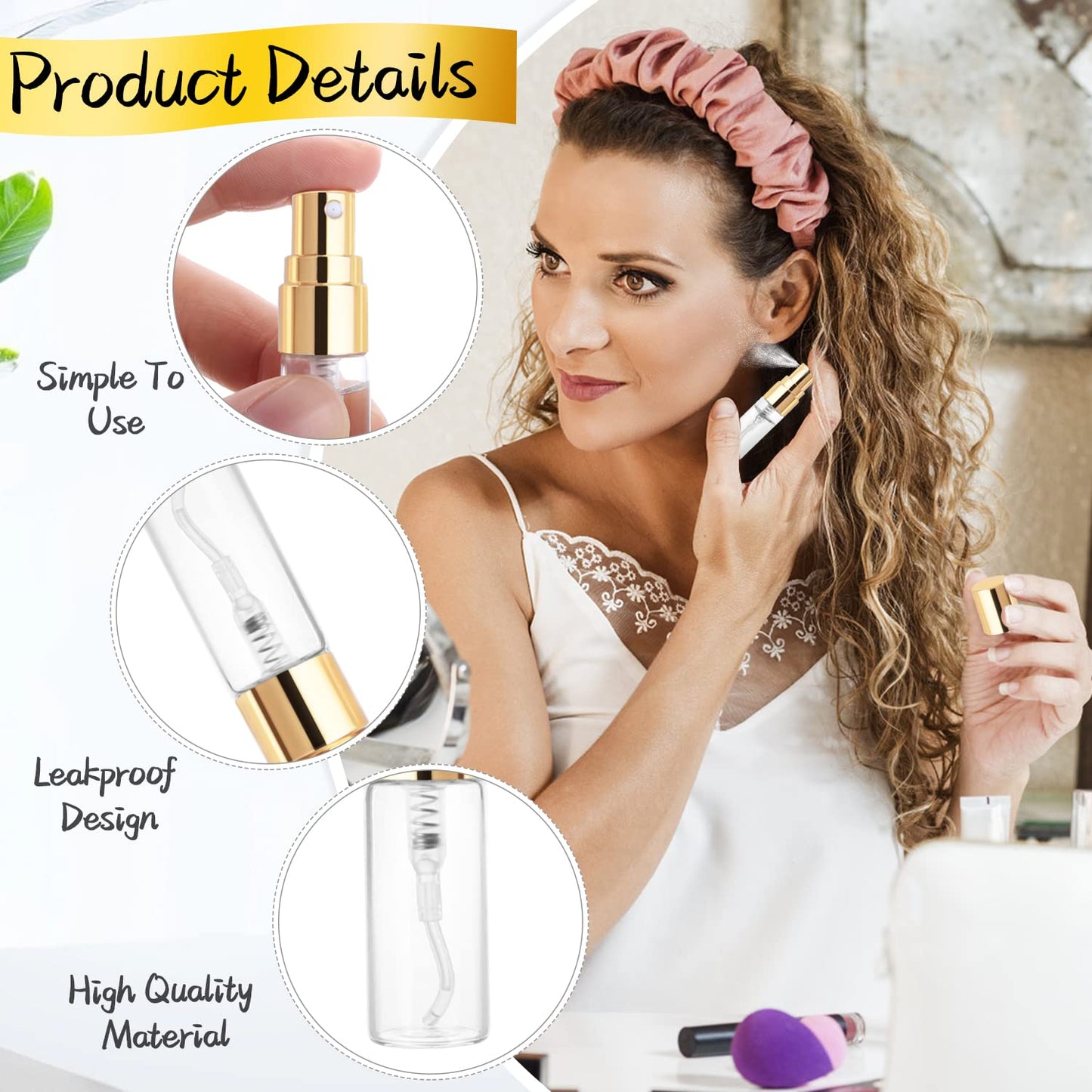 Cositina 30 Pack 3ml Fine Mist Atomizer Glass Bottle Mini Clear Spray Vials Empty Refillable Perfume Bottles with Gold Lids for Fragrance Scent Liquid Sample DIY Sprays