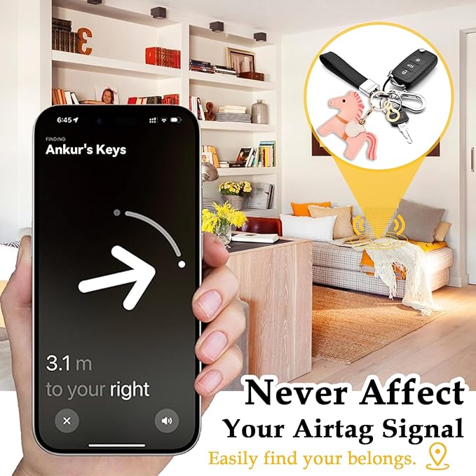 Leather Keychain for Airtag, Cute Protective Keychain Holder Compatible with Apple Air Tag,GPS Item Tracker Case Cover for Keys,Bags,Pets,Luggage(Horse)