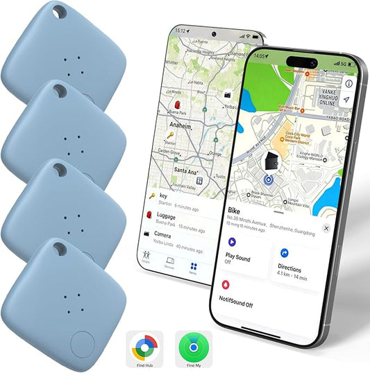 OTIC Smart Tracker Works with Apple Find My & Google Find Hub, for Dual-System Tracking Device Item Finder,Key Luggage Passport,Replaceble Battery(Blue, 4 Pack)