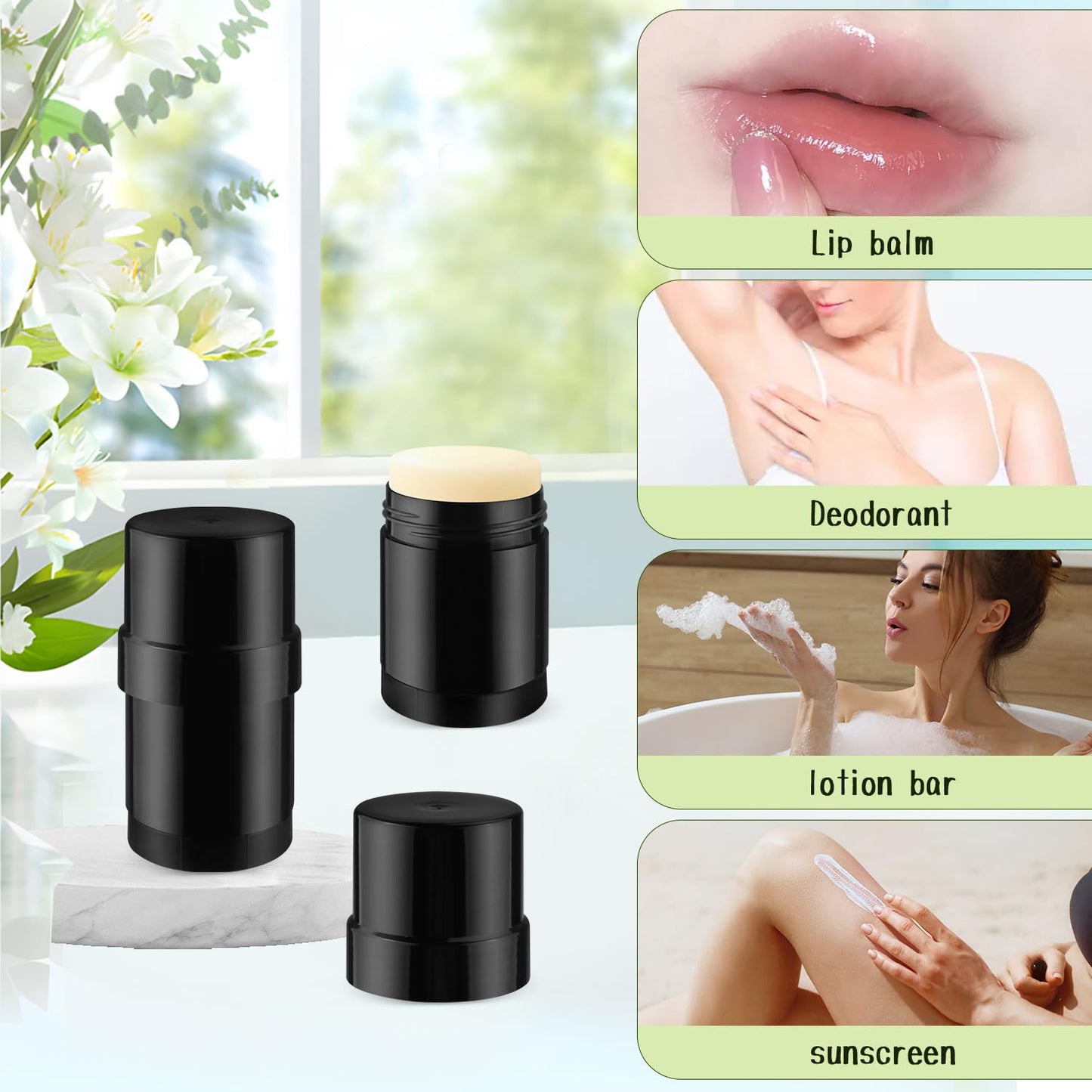 glasstore 15 Pcs Plastic Empty Deodorant Containers Twist-up DIY Deodorant Tubes Top Filling Refillable Lip Balm Tubes For Deodorant Lip Balm Lotion Sticks etc (black, 30ml/1oz)